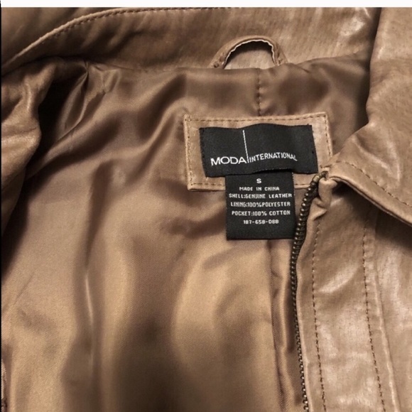 Moda International brown leather jacket full zip pockets tan Victoria’s Secret - Picture 7 of 8